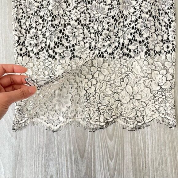 Express Lace Floral Pencil Slit Midi Work Office Skirt Black/ White 4 NEW - Picture 5 of 6